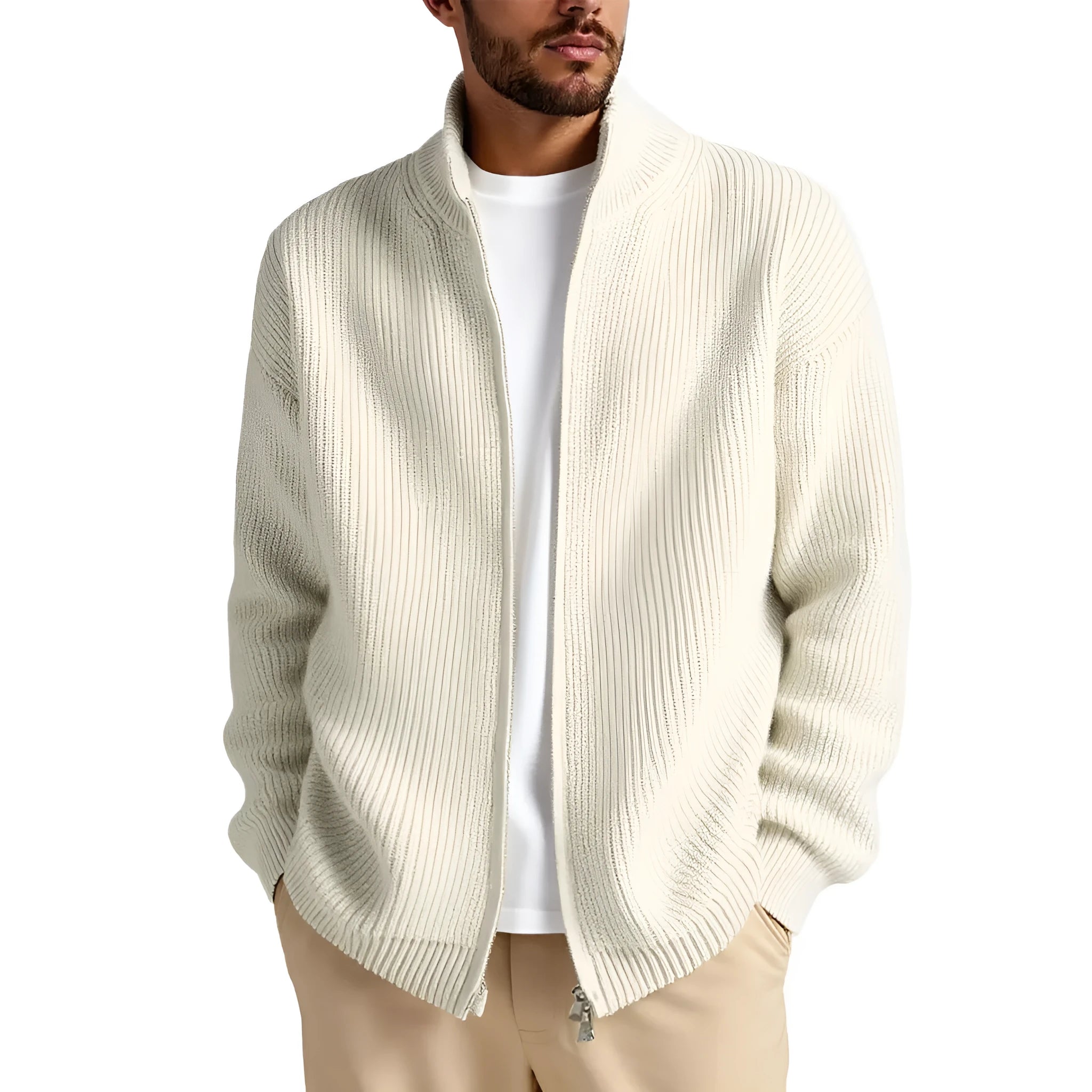Men's loose fit cardigan sweater coat in chemical fibre blend available in five colours