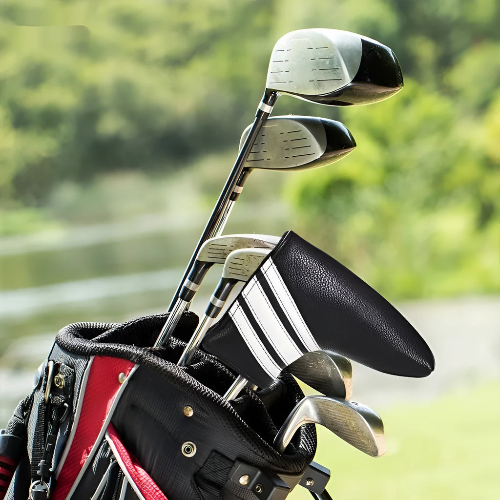 Black PU leather golf push rod case sleeve for club head protection
