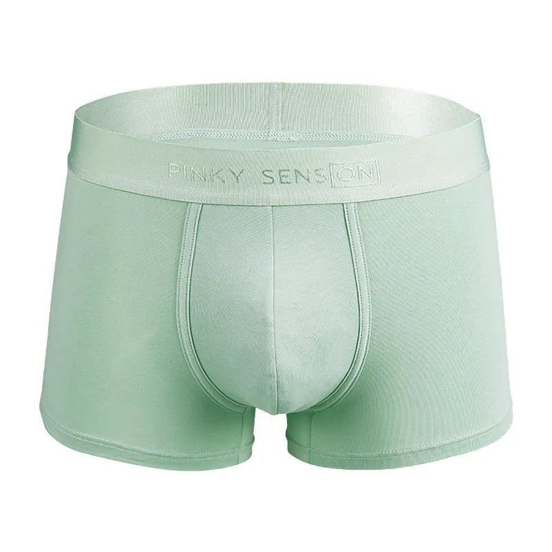 Men's solid colour cotton boxers in black, white, silver grey, and light green