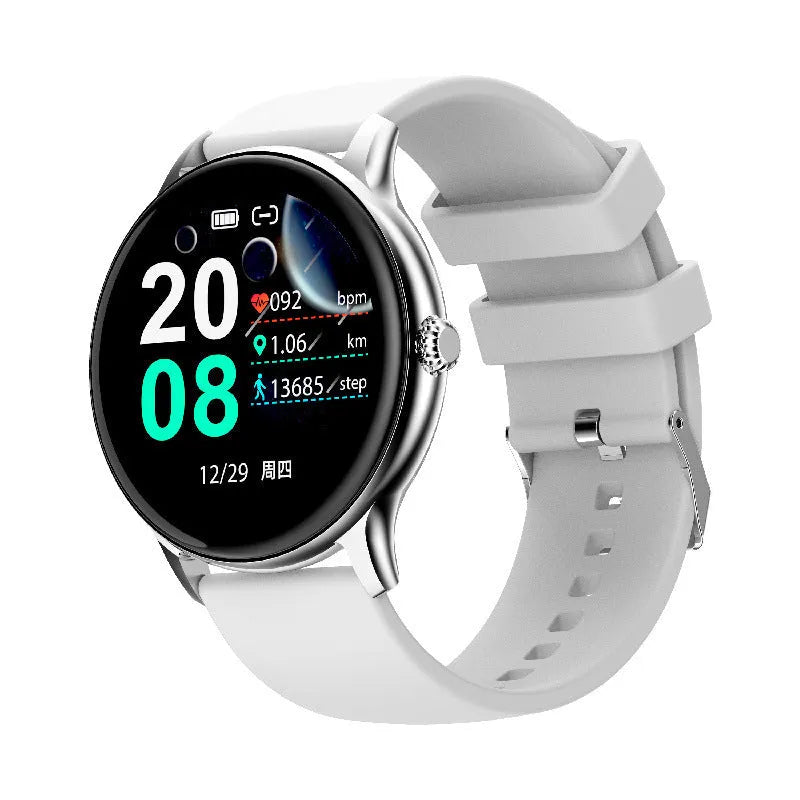 Black blood pressure smart watch with 1.28-inch touch screen display on silicone wristband