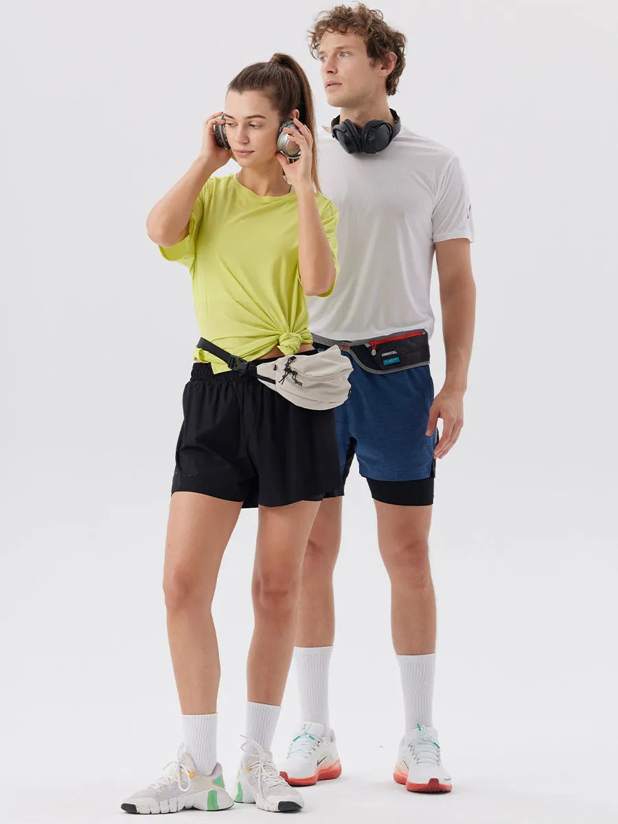 Men's summer sports shorts with side-slit design made from nylon fabric in black colour
