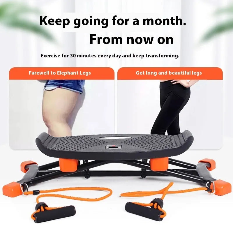 Black mini fitness skiing machine JS101A with elastic hand straps, compact design for home use