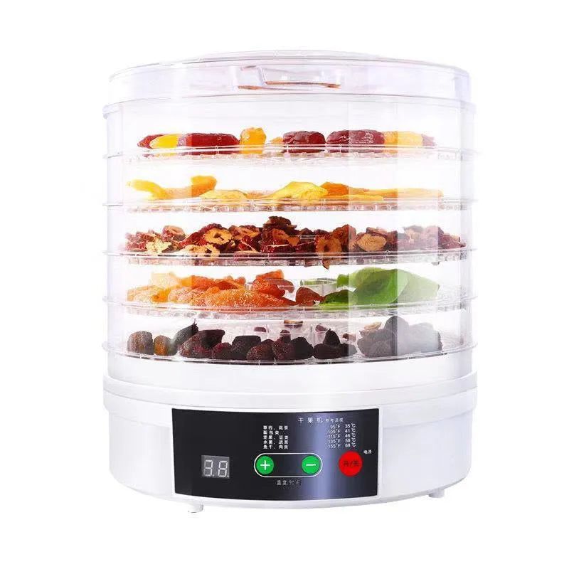 Five-tray food dehydrator with multiple international plug versions for drying fruit and vegetables