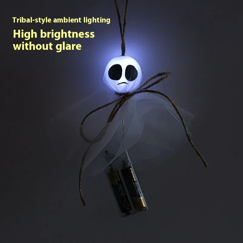 Halloween LED lighting chain with colourful ghost-shaped lights and battery box