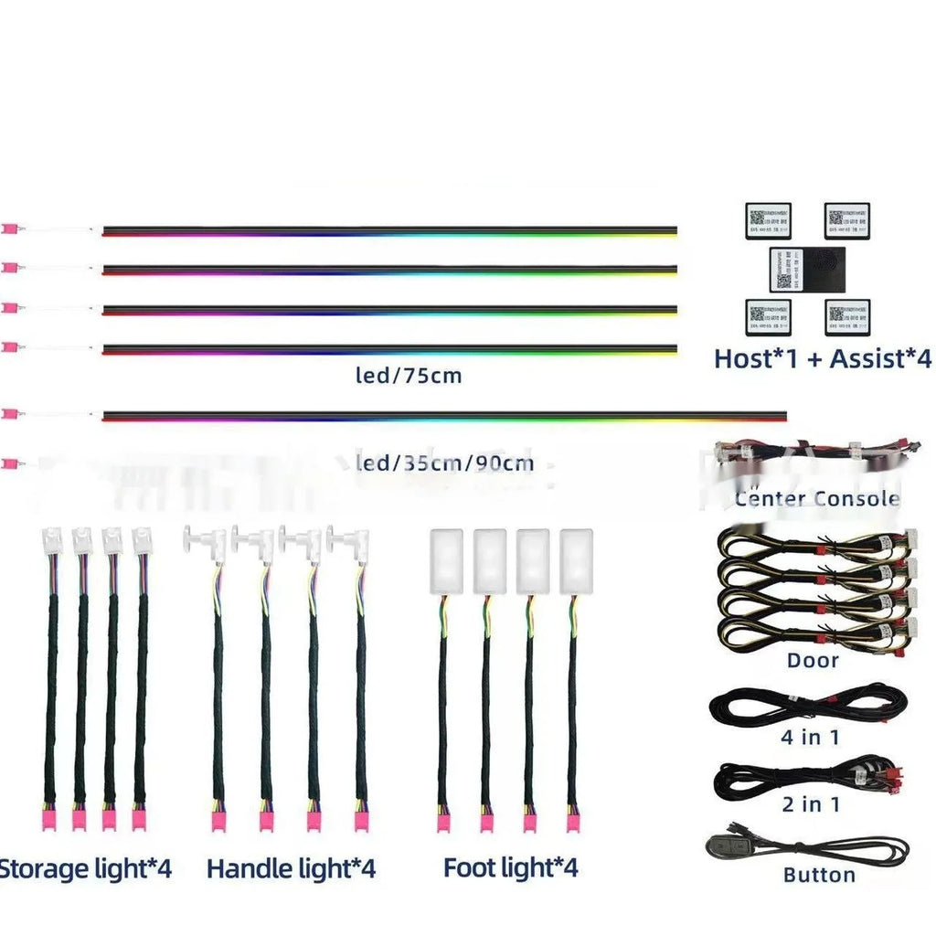 Car interior magic colour LED streamer with 18 lights and wiring harness