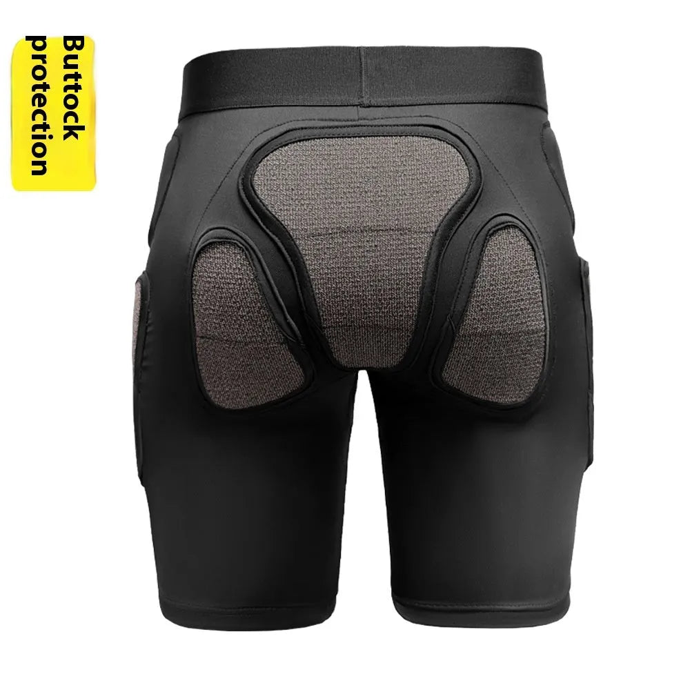 X-ray diffraction ski protective gear showing hip pads and knee pads with sizing options