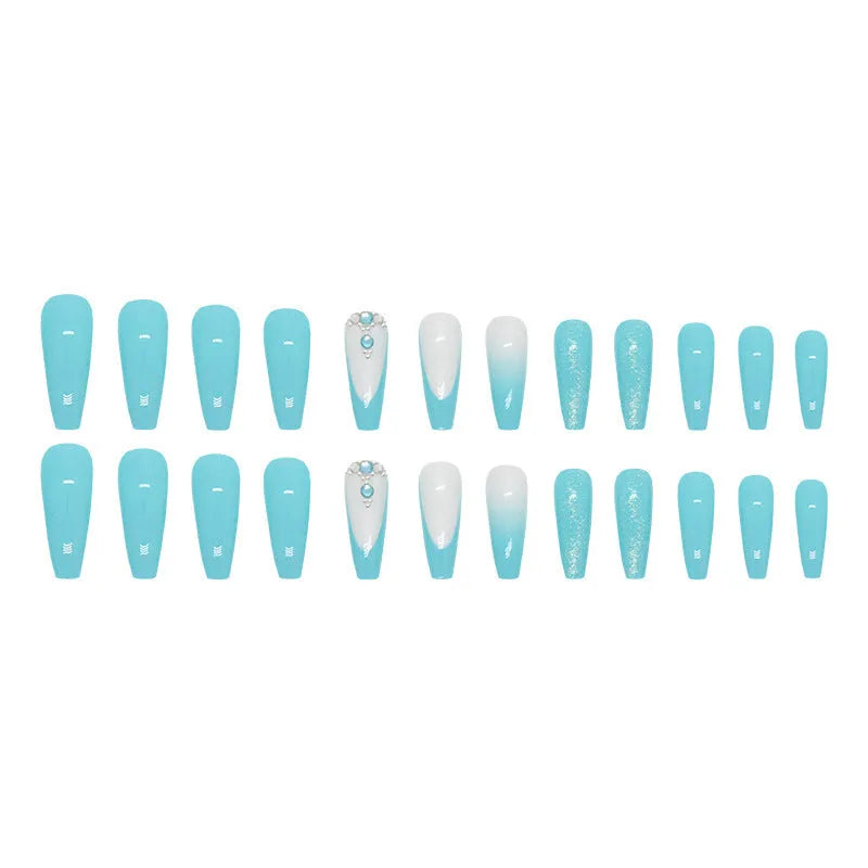 Smart blue diamond solid colour long ballet acrylic nail patches with adhesive glue