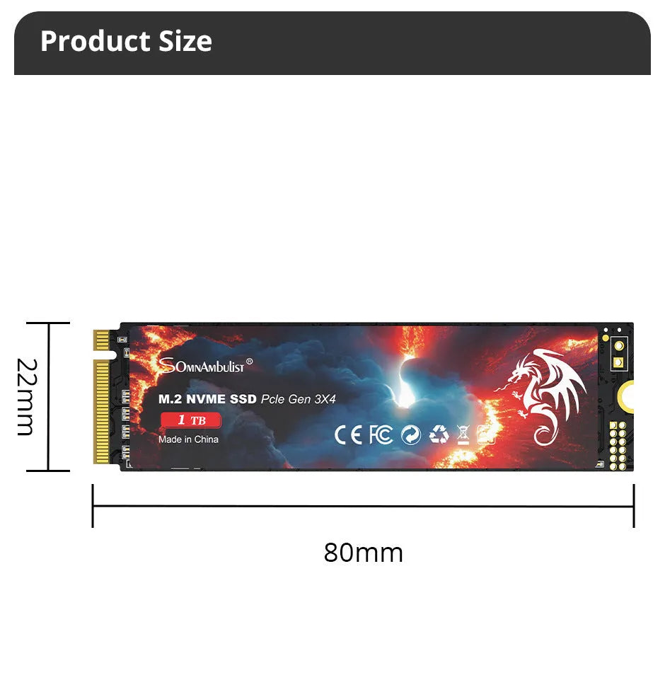 M.2 NVMe solid state drive for desktop computers, showing PCB and gold connectors.