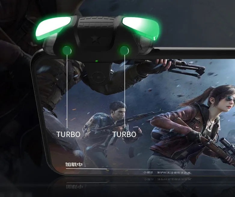 Black F5 mobile game controller showing compact 5cm dimensions for phone gaming