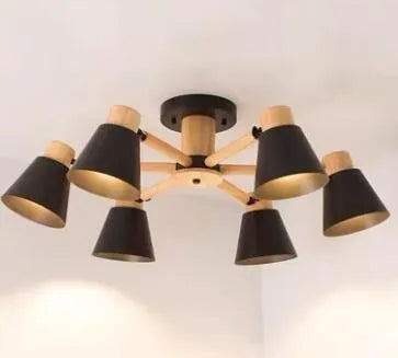 Nordic macaron ceiling pendant lamp with ironwood frame in multiple head configurations