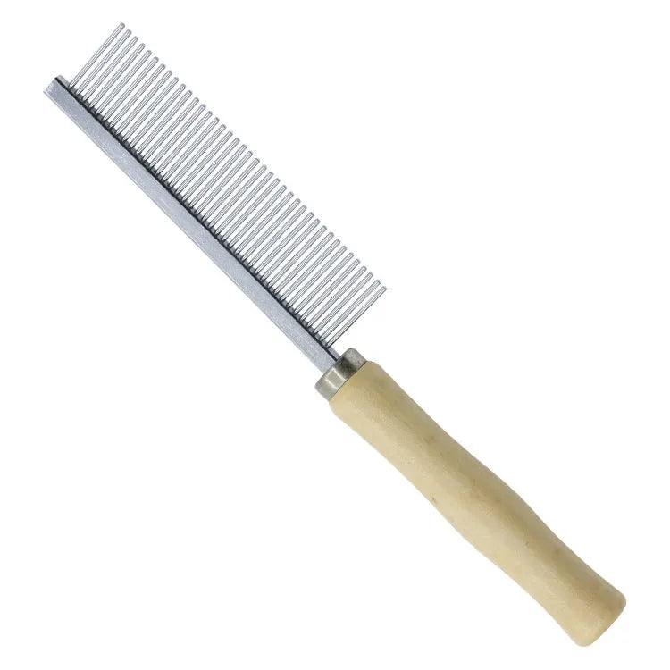 Wooden handle pet grooming comb for dogs and cats with smooth polished needles