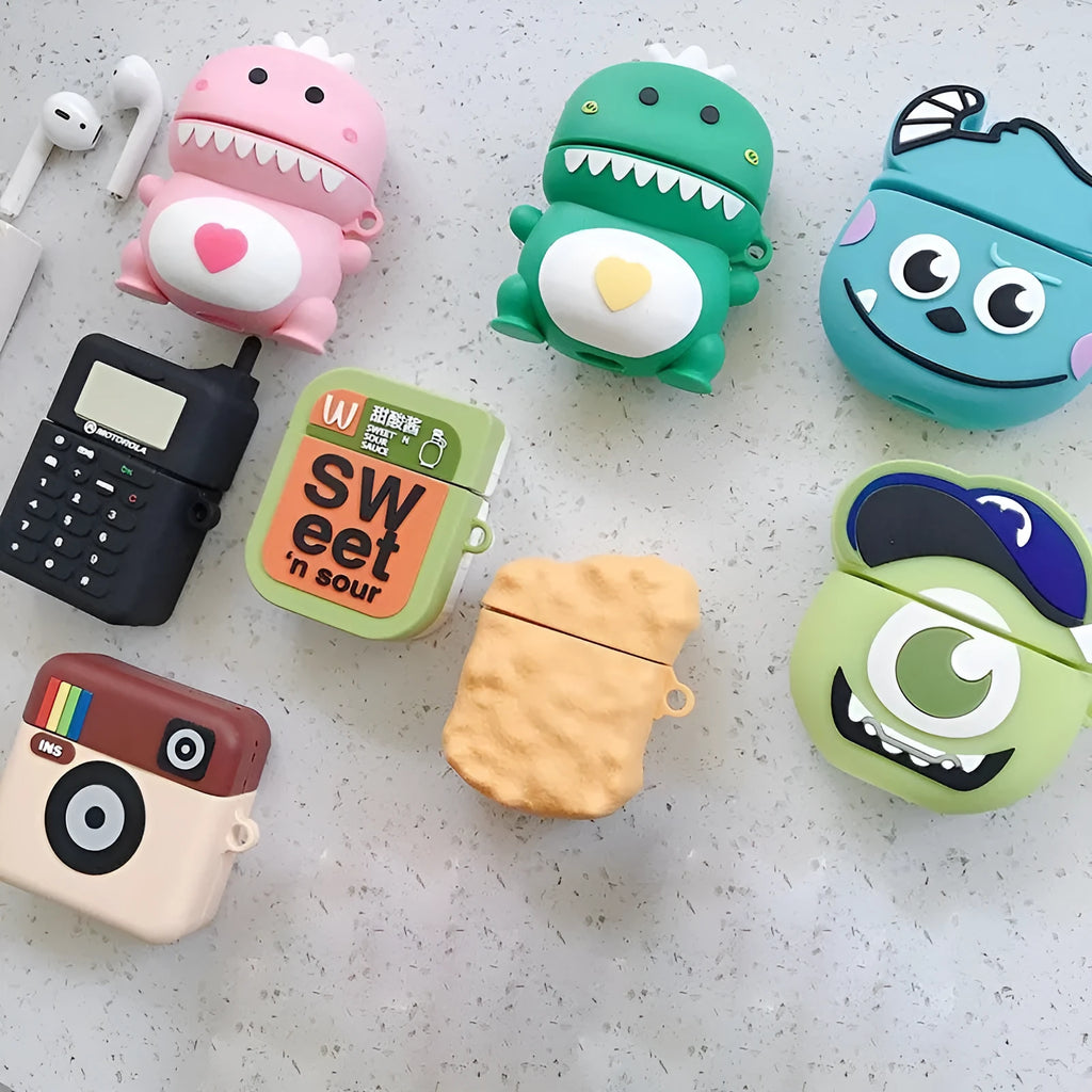 Cartoon animal design silicone protective case for AirPods 1 and 2 charging case in multiple colour options