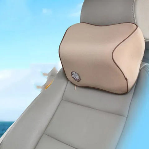 Memory foam car headrest and lumbar support set in beige, black, grey, and red colour options