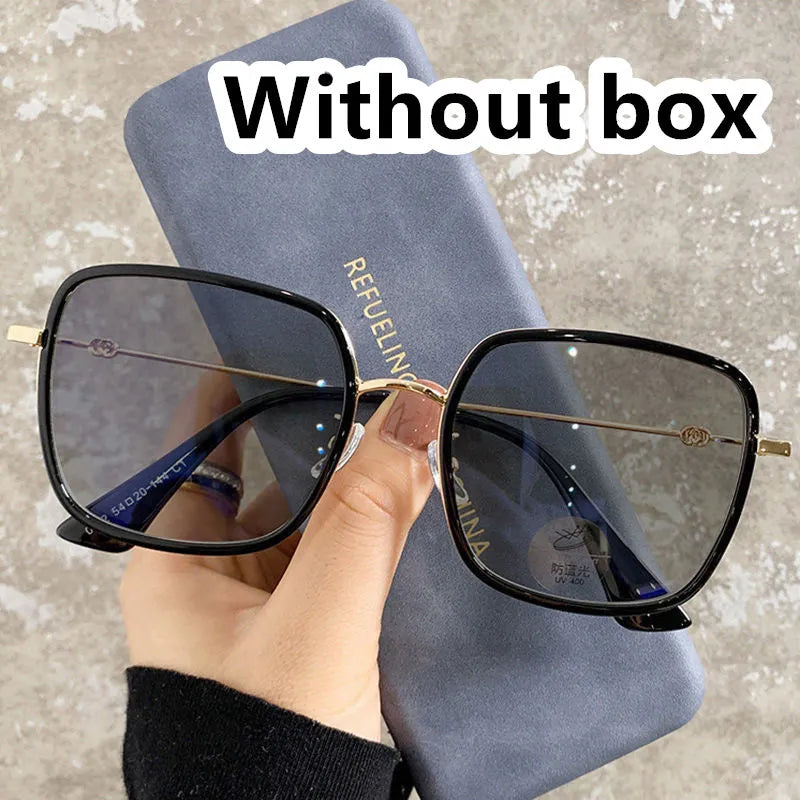 Photochromic large frame myopia glasses with anti-blue light lens in Black Gold Grey