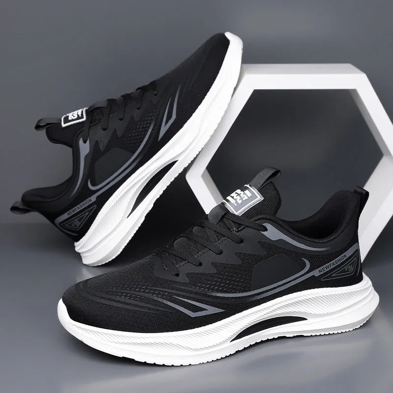 Men's black mesh casual shoes with rubber soles and platform heels