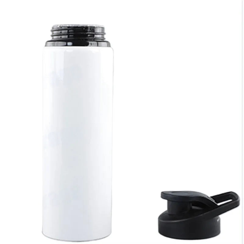 White aluminium cycling water bottle shown in 600ml and 750ml capacity options