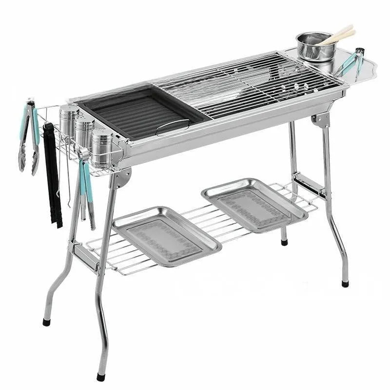 Stainless steel portable folding barbecue oven with included grill for outdoor cooking