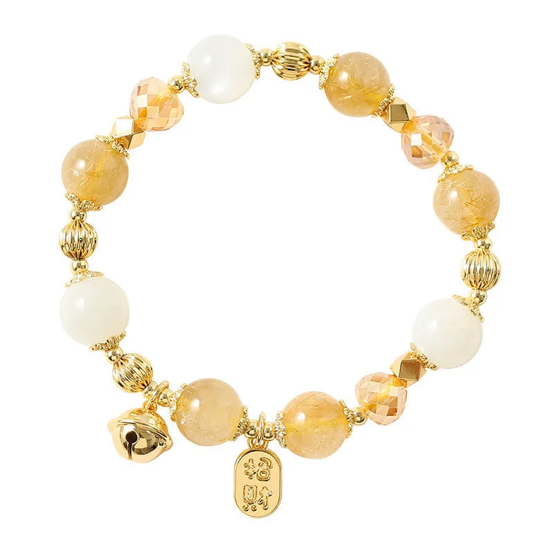 Gold electroplated rutilated quartz bracelet with Korean style design and Lucky Fortune colour