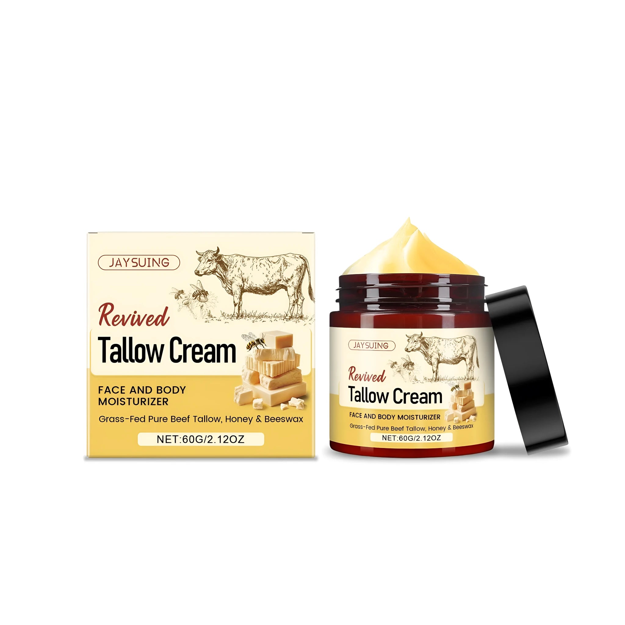 60g tub of Revived Tallow moisturising cream with tallow, honey and olive oil.