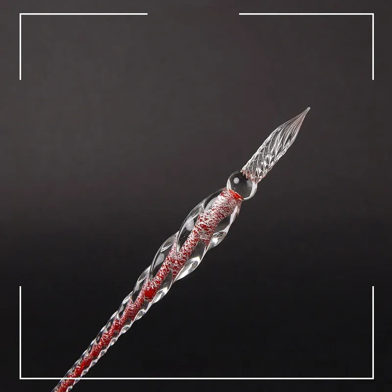 Transparent hand-blown glass crystal pen with coloured ink art effect in choice of 13 colours.