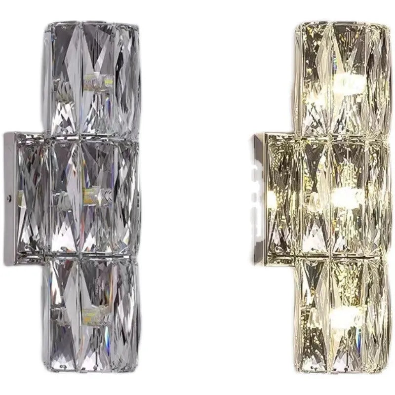Crystal wall lamp with metallic finish and LED tri-colour lighting in multiple size options