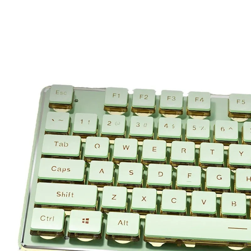 Prewalker V3 mute keyboard and mouse set in Retro Green colour on a desk.