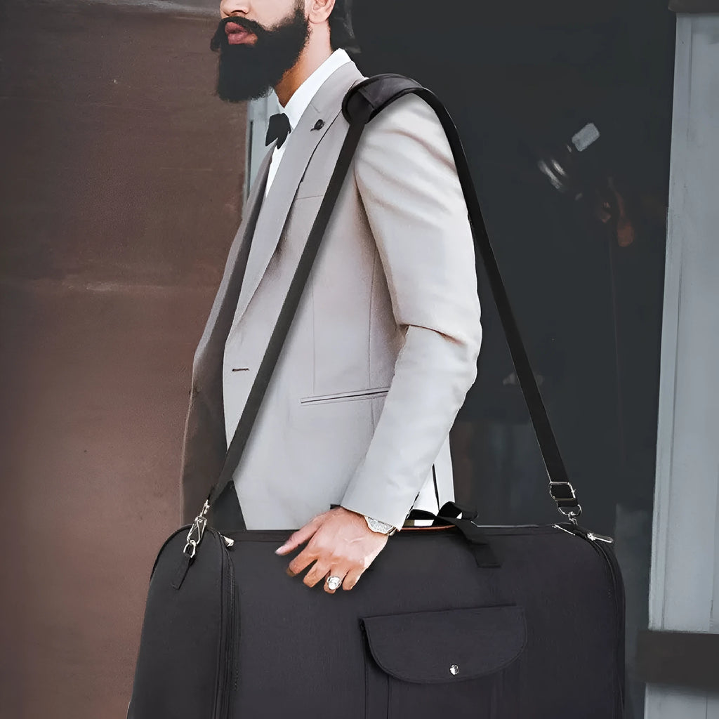 Folding duffel luggage bag in dark blue with 36-55L capacity for business travel and workouts