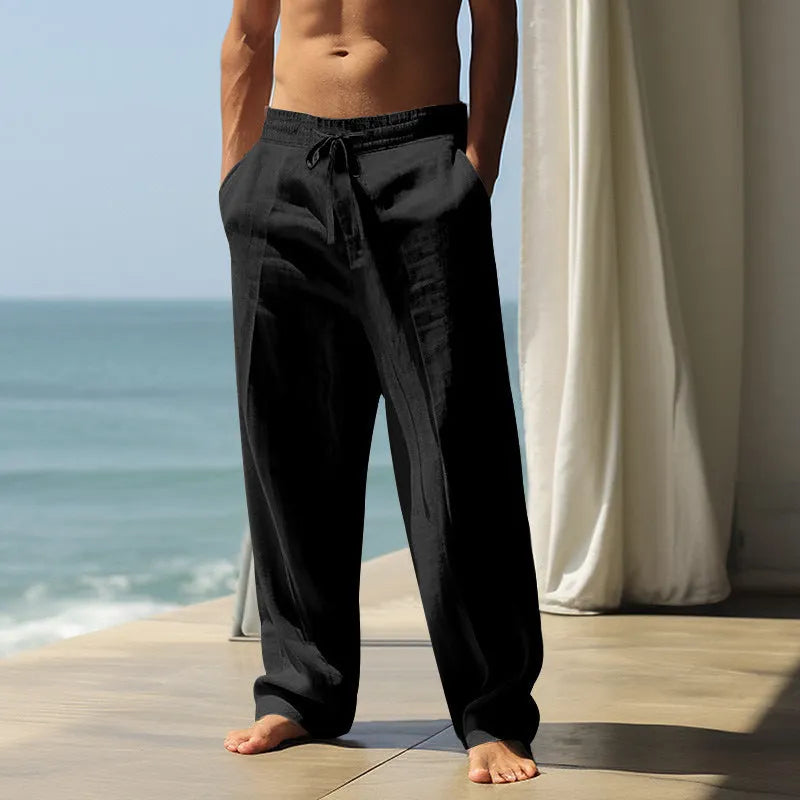 Men's casual cotton trousers in solid colours with loose fit for leisure wear