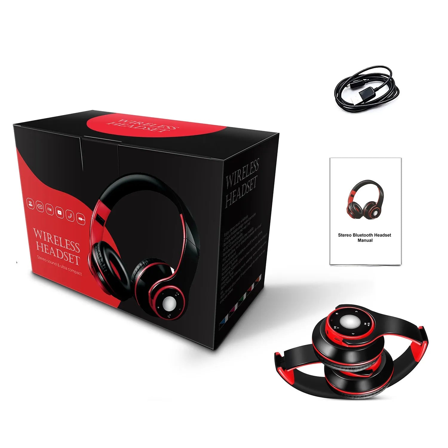 Blue, red, and rose red foldable wireless Bluetooth headset with adjustable hinges and MP3 support