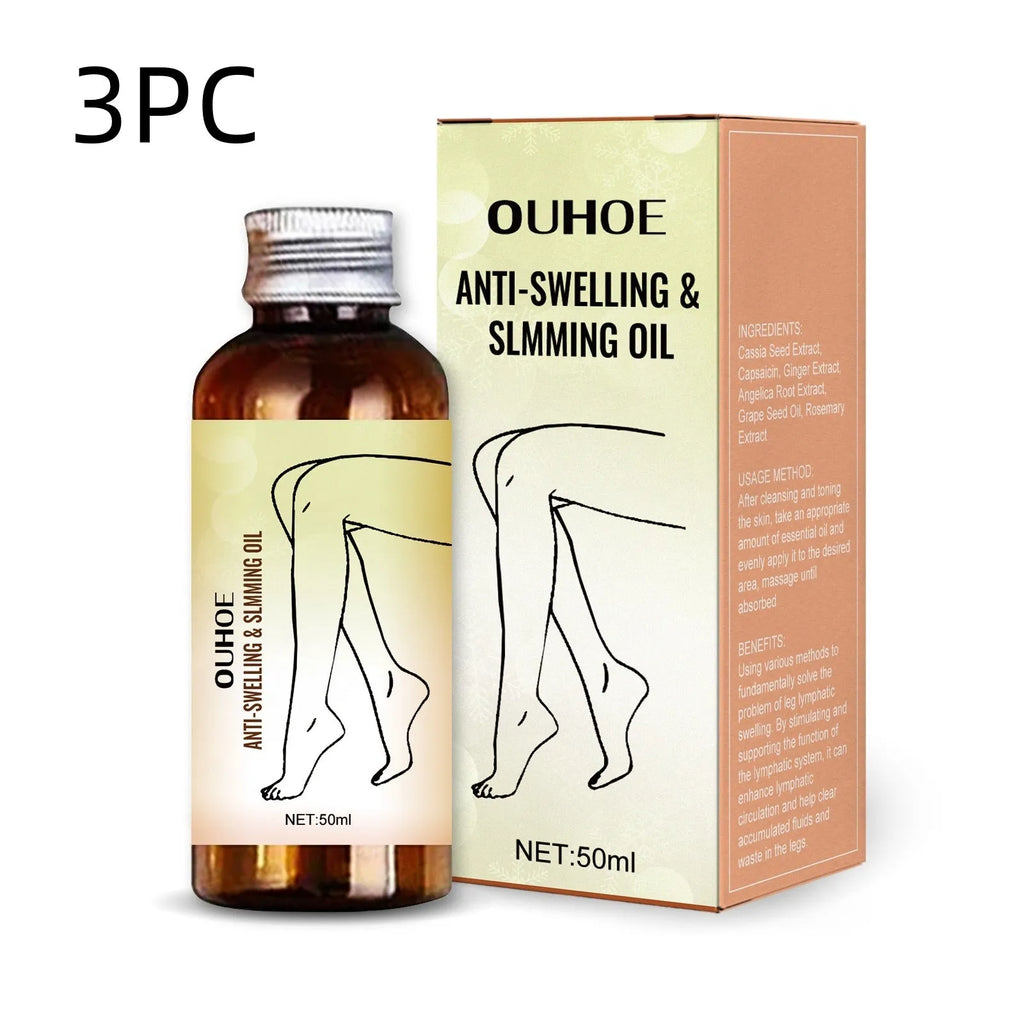 50ml bottle of botanical body moisturising oil with six extracts for skin care and leg massage