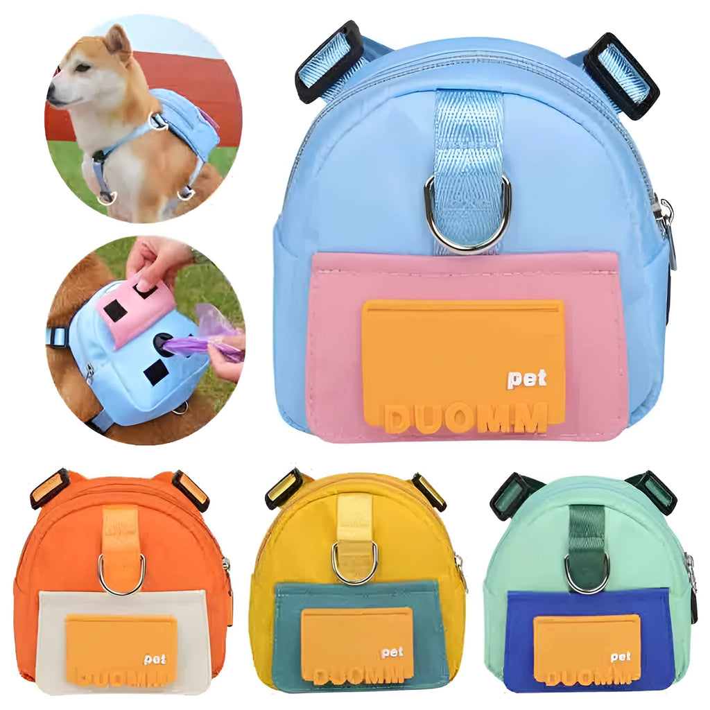 Adjustable dog harness backpack with storage compartment in blue colour