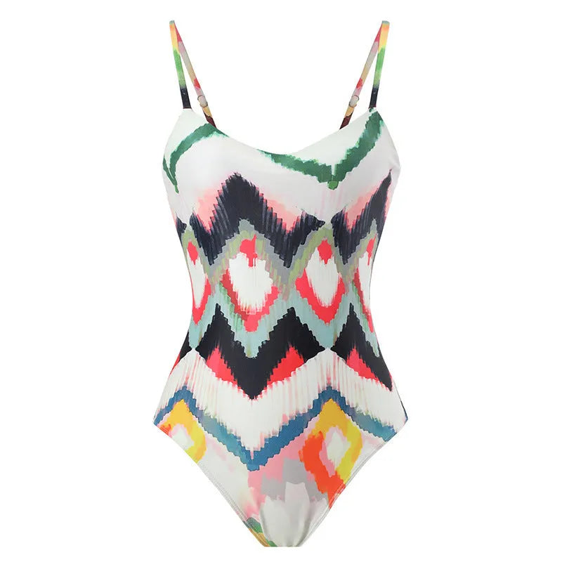 Women's striped two-piece swimsuit with detachable hip skirt in quick-drying polyester fabric