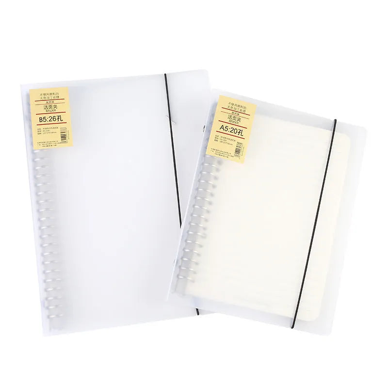 A5 loose-leaf notebook with PP matte cover, 26-hole looped binder, and horizontal line pages