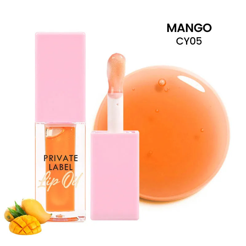 Women's transparent lip gloss tube in six fruit flavours with natural glossy finish