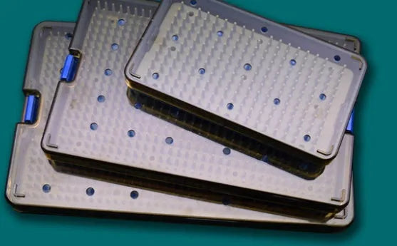 Transparent blue silicone UV disinfection box for mobile phones and keys.