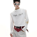 Men's black mesh slim-fit long-sleeved bottoming shirt on a hanger.