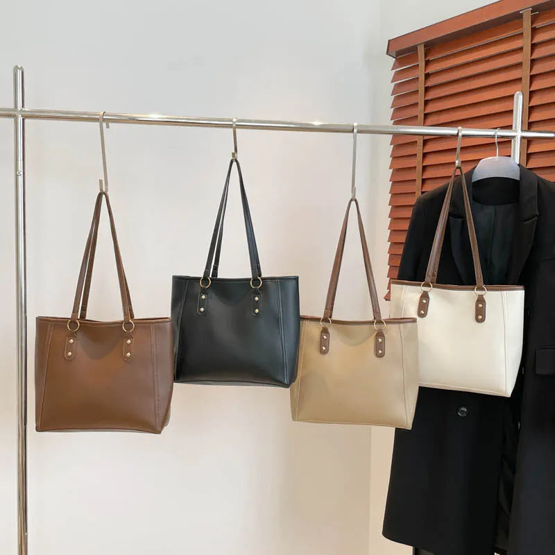 Korean style shoulder underarm bag in structured PU leather with horizontal square design