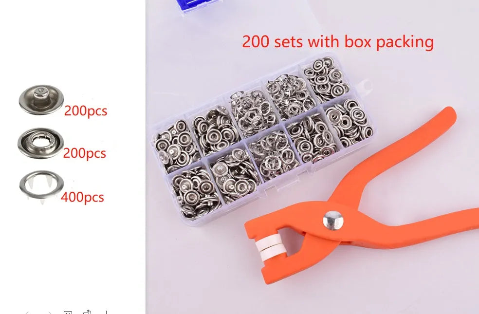Square stainless steel five claw no sew button and application pliers for clothing