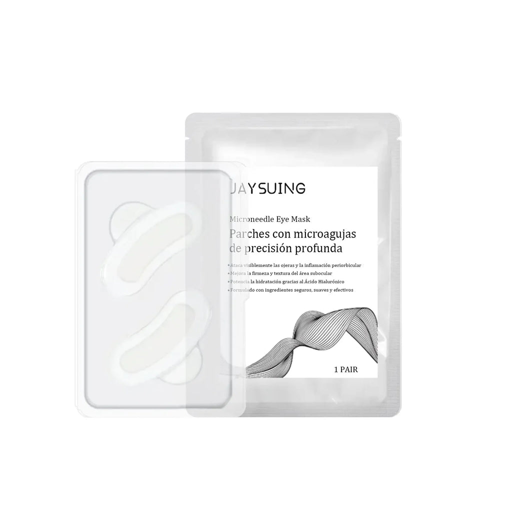 Single pair of microneedle eye patches for under-eye treatment with hyaluronic acid and retinoic acid.