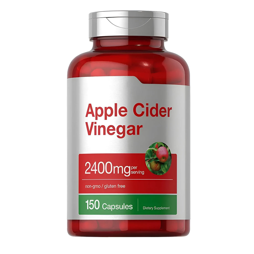 Bottle of 150 apple cider vinegar capsules dietary supplement