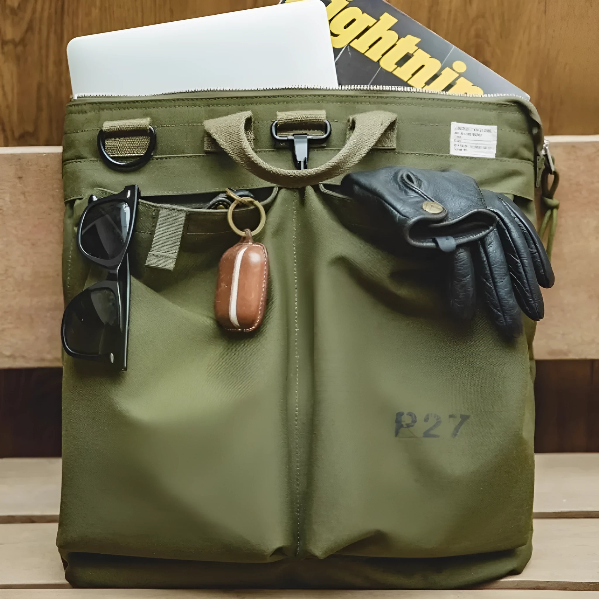 Marden Tooling Helmet Canvas messenger bag in charcoal black with crossbody strap and zipper closure