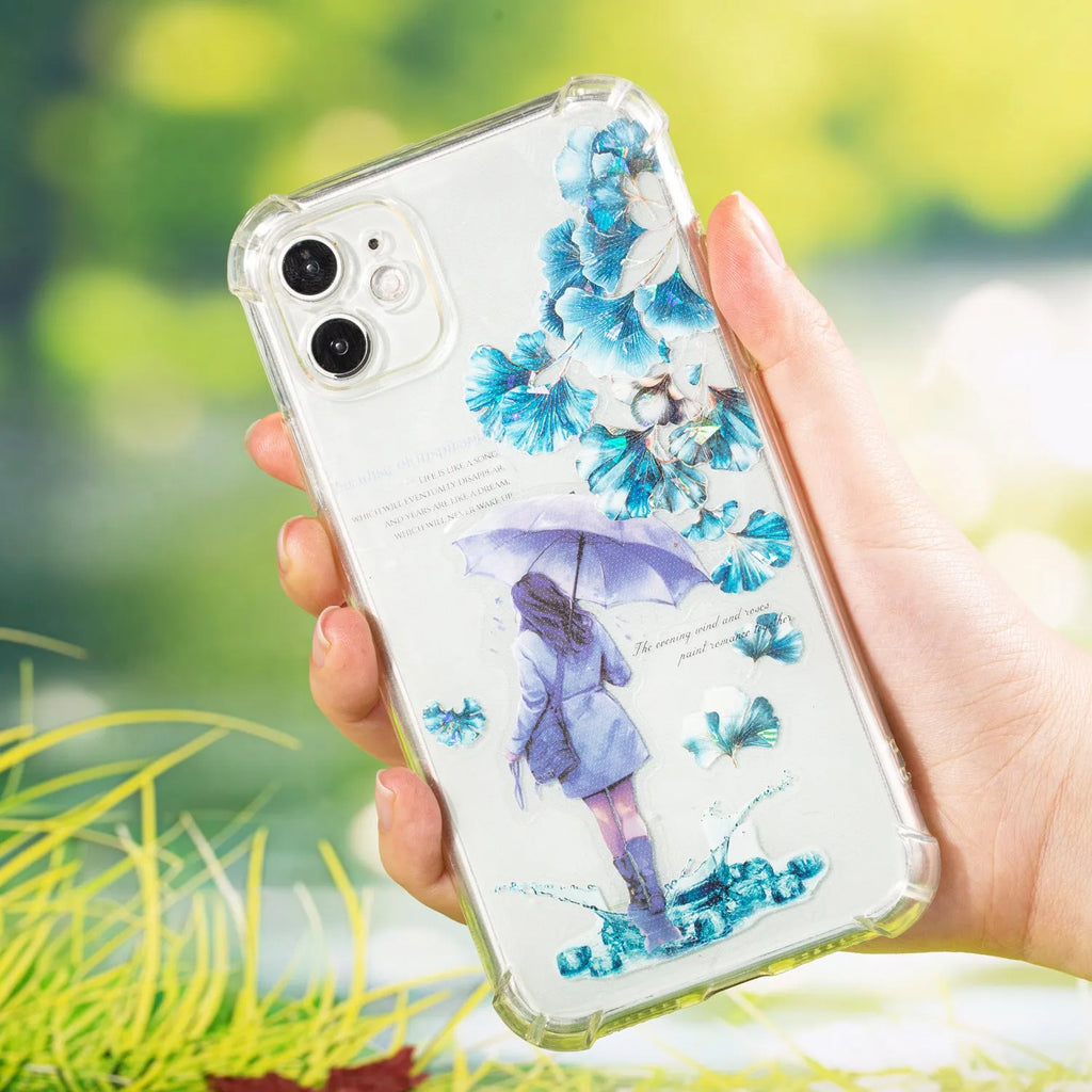 Roll of Deciduous Poetry Series decorative stickers showing leaf patterns in gentle ginkgo, maple, and blue fallen leaves colours.