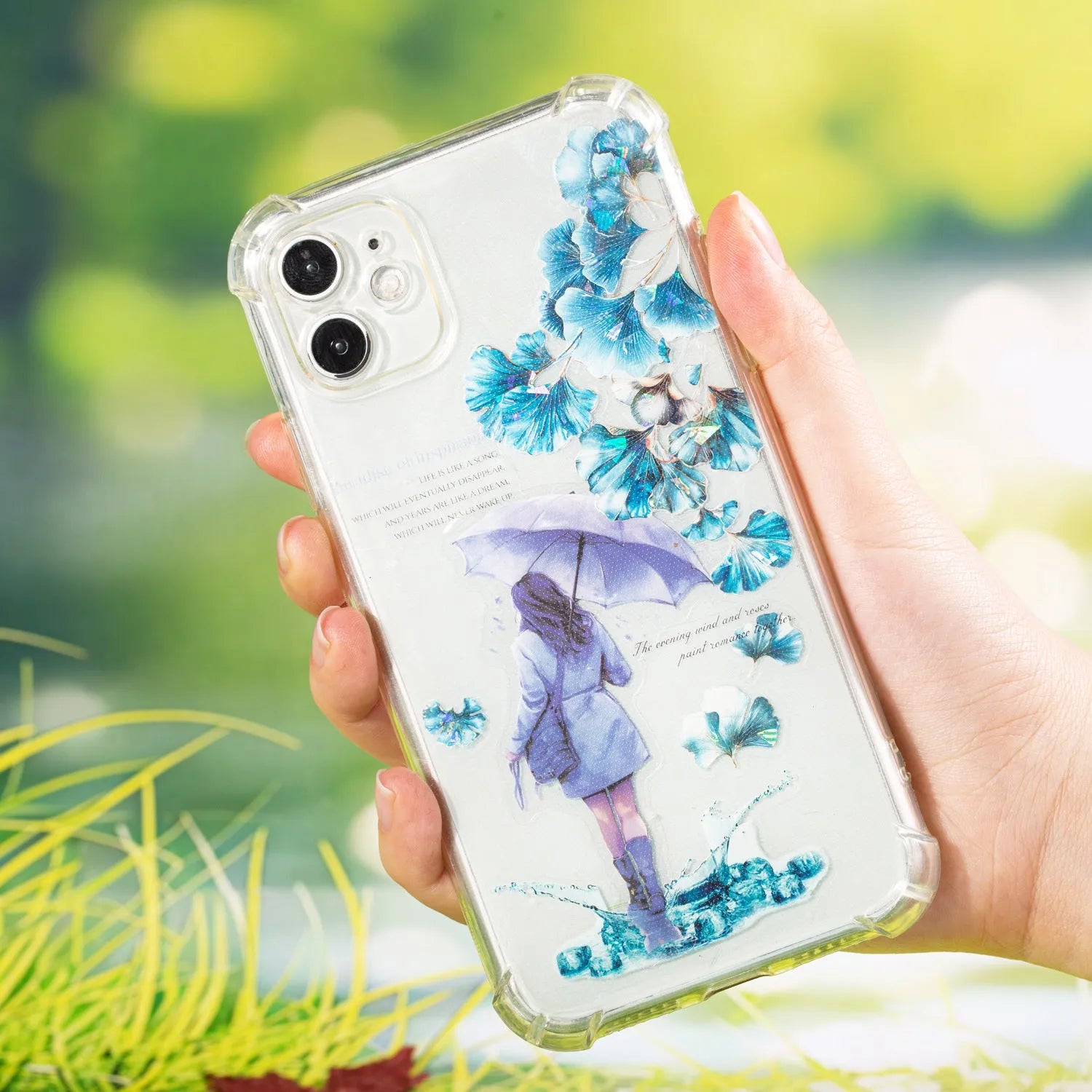 Roll of Deciduous Poetry Series decorative stickers showing leaf patterns in gentle ginkgo, maple, and blue fallen leaves colours.