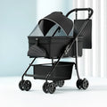 Black metal pet cart with folding frame and large transport capacity