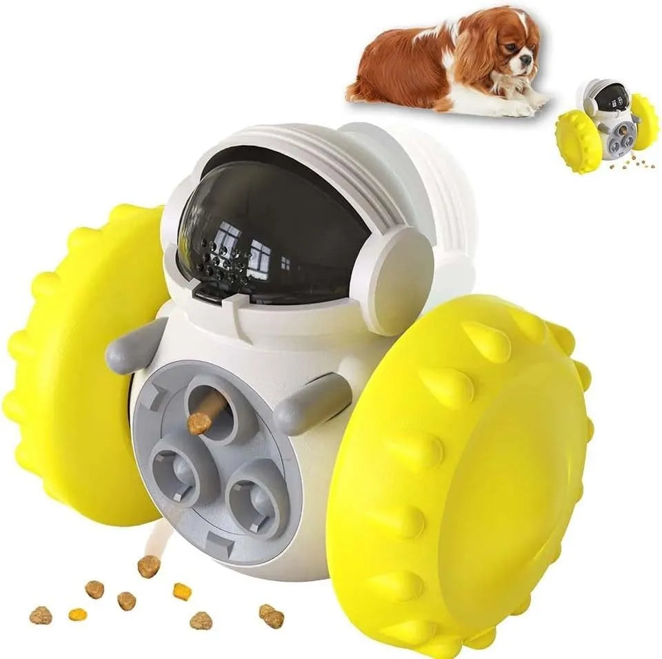 Self-balancing dog treat dispenser toy with roller design for small dogs and cats