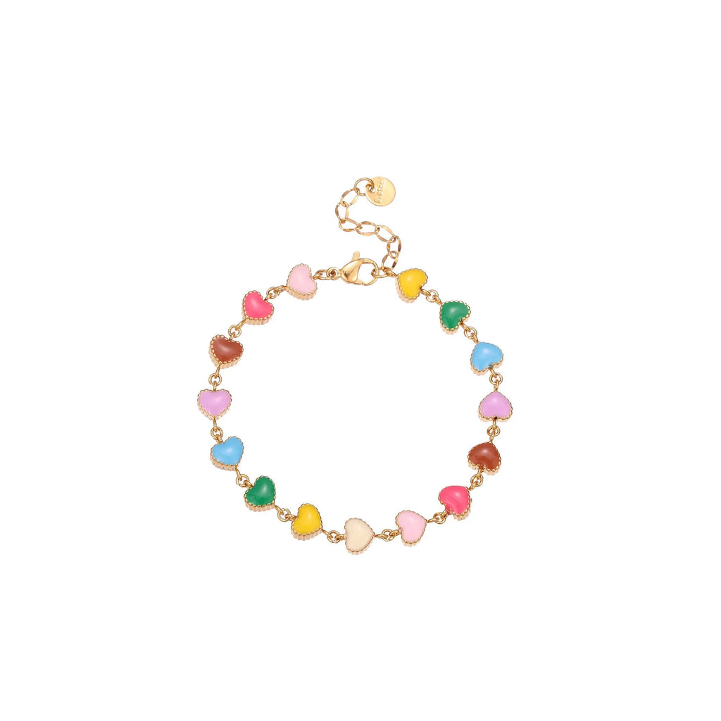 18K stainless steel heart-shaped bracelet with electroplated gold or steel finish