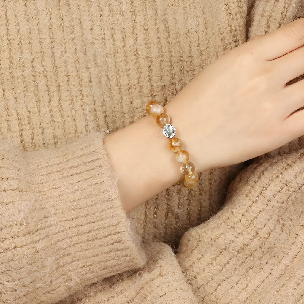Citrine crystal geometric bracelet with 10mm stones and polished surface