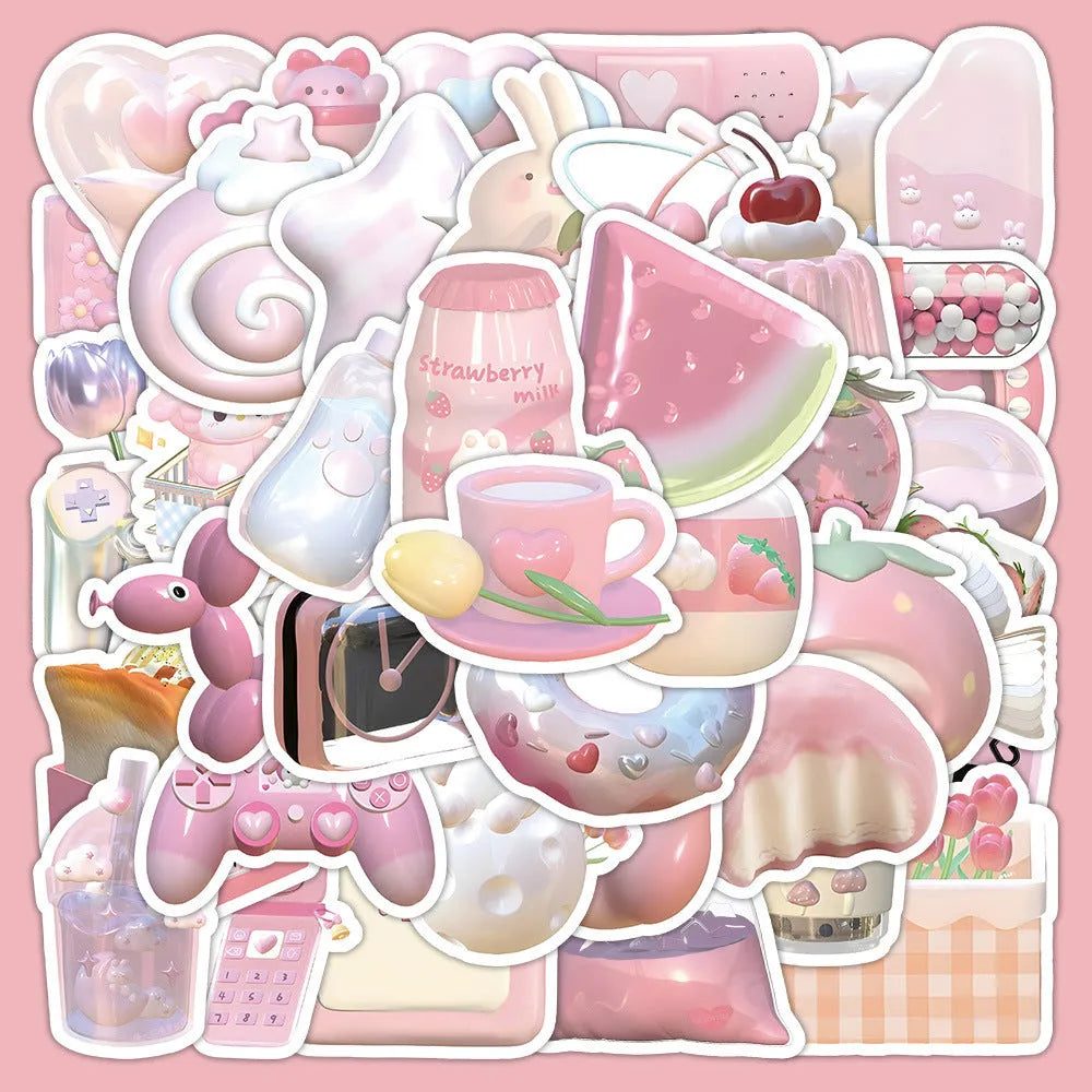Close-up of pink girl heart decorative stickers with a 3D effect, showing Type A and Type B pattern examples.