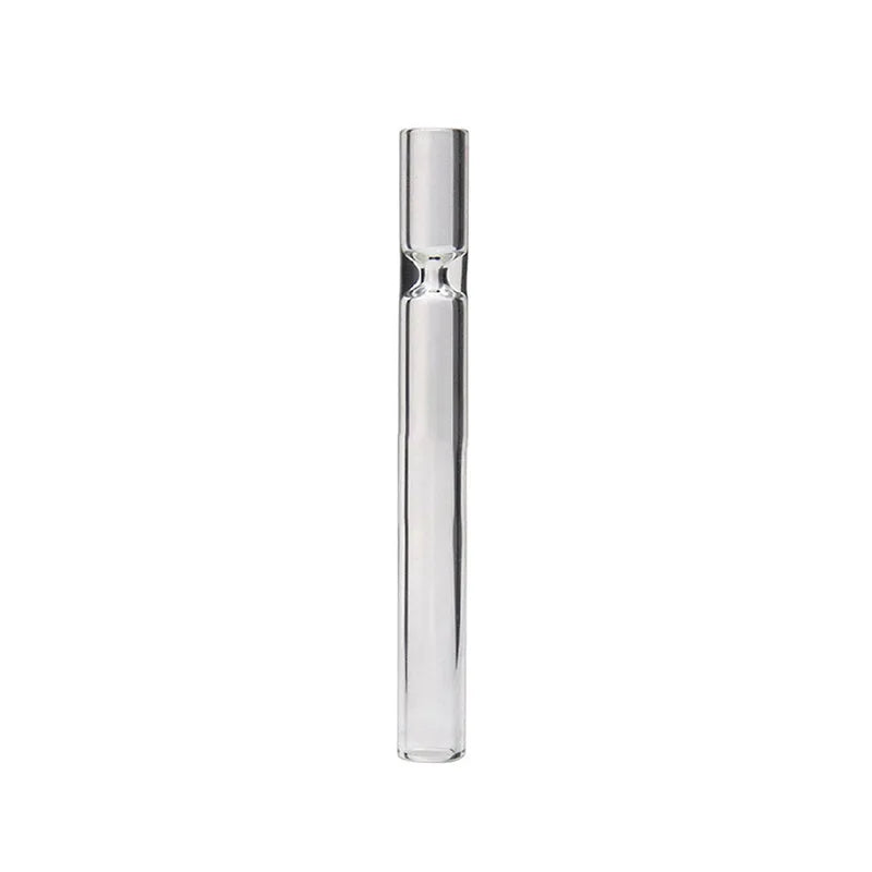 Clear glass telescopic smoke pipe with straight design and pink tint showing suction nozzle