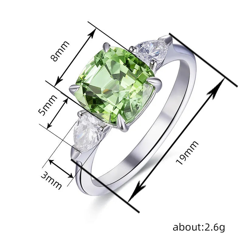 Geometric square ring with inlaid zircon in white gold colour copper band